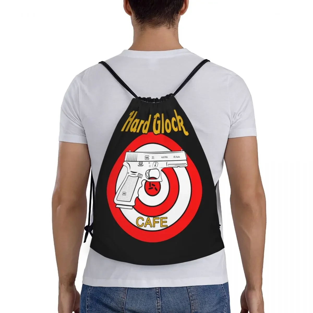 Custom Hard Glock Cafe Drawstring Bag para homens e mulheres, leve, EUA Pistola Logo, Sports Gym Storage Backpack