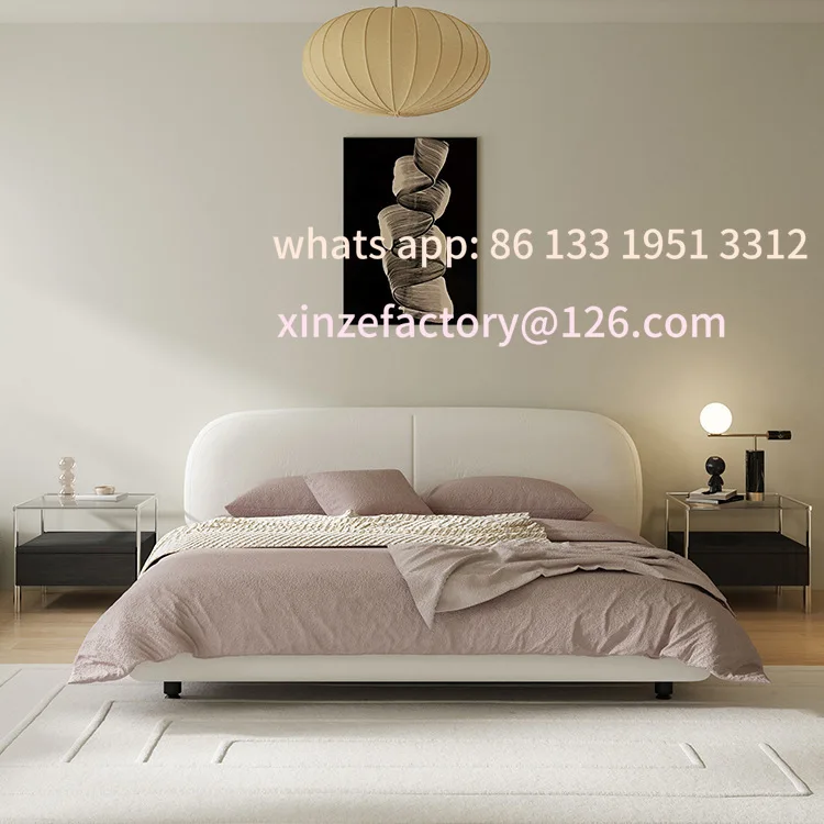 

Customizable White Fabric Bed Small Unit Master Bed Light French Cream Wabi Sansi Wind Antique Double Soft Bag Bed