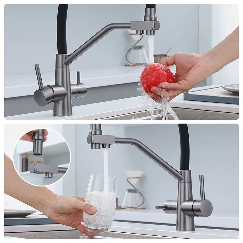 304 Stainless Steel Muse 3-in-1 Hot and Cold Water Purification Faucet Kitchen Vegetable Basin Universal Rotating Faucet