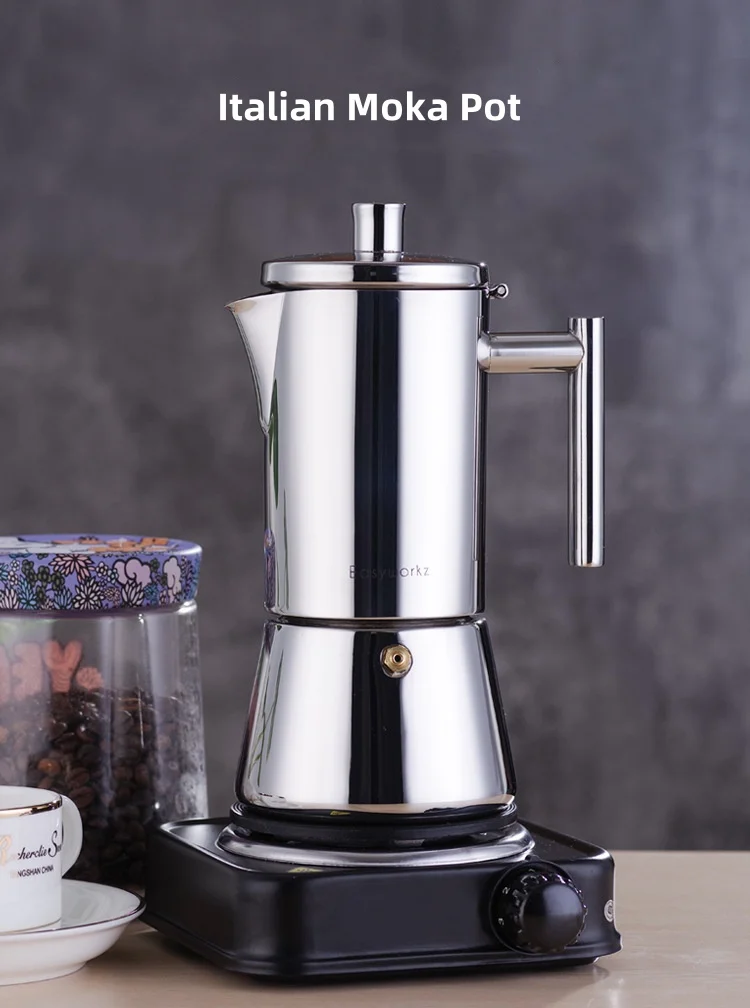 Moka Pot Italia Stainless Steel, mesin Espresso Pot kopi bisa menyeduh 4-10 cangkir, mesin pemanas Espresso kompor induksi