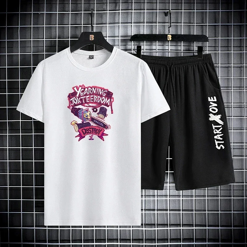 

Мужская летняя футболка в китайском стиле, повседневная свободная модная удобная дышащая футболка с короткими рукавами и принтом + комплект для фитнеса на открытом воздухе