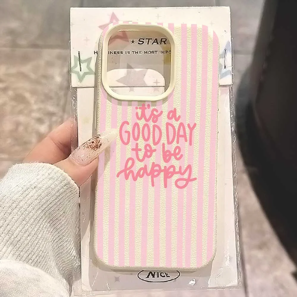 Rosa-Weiß Gestreifter Buchstabendruck Handyhülle für iPhone 17 16 15 14 13 12 11 Pro Max Plus X XR Silikon Matt Stoßfeste Hülle – Detail 1
