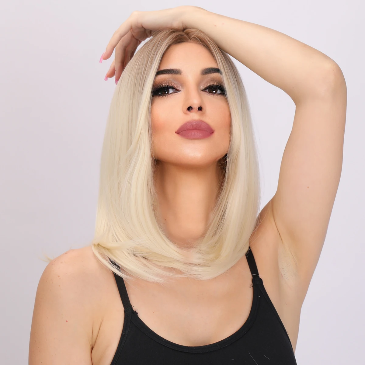 Smilco 18 Inch Short Synthetic Blonde Gradient Straight Wig For Women Daily Cosplay Bob Wigs Party Heat Resistant Fake Hair