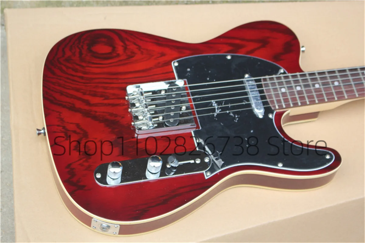 Classic Red Electric Guitar Te Guitar Zebra-stripe Body Maple Neck Black Guard Fixed Bridge  Factory Custom