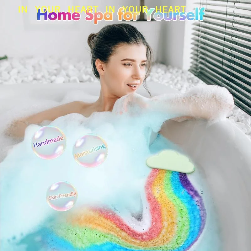 【X】Colorful Blue Ocean Rainbow Bath Bombs with Hidden Toys Fun Dissolving for Kids Spa Time Gift