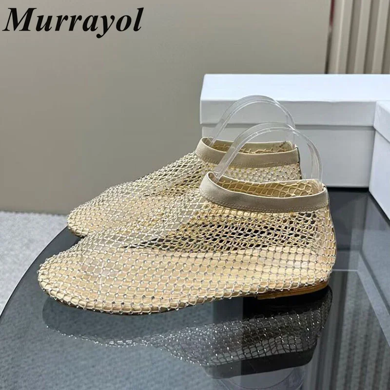 

New Mesh Crystal Decorated Flat Shoes Women Solid Color Single Shoes Summer Vacation Lightweight Mary Jane Shoes Loafers