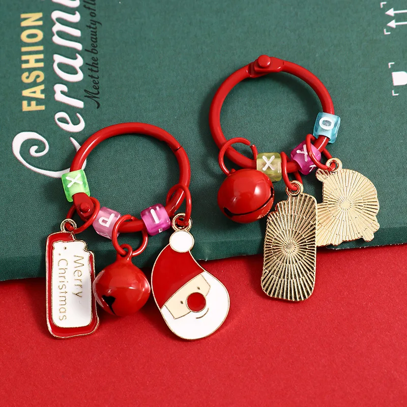 Christmas Keychain Theme Bags Accessory Gift Xmas Wallet Holder Ring Cute Santa Keyring Blessing Holiday Gifts Keyring Ornament