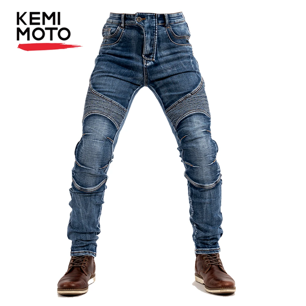 

KEMIMOTO Motorcycle Jeans Biker Reinforced Protection Lining Pants Include Armor Denim Motorcycle Pants Men Black Blue Trousers