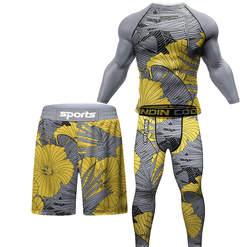 MMA Boxing Set Compression Men Sport T-shirts+Pants Rashguard Jitsu Bjj Rash Guard KickBoxing Shorts Muay Thai Jersey Fightwear