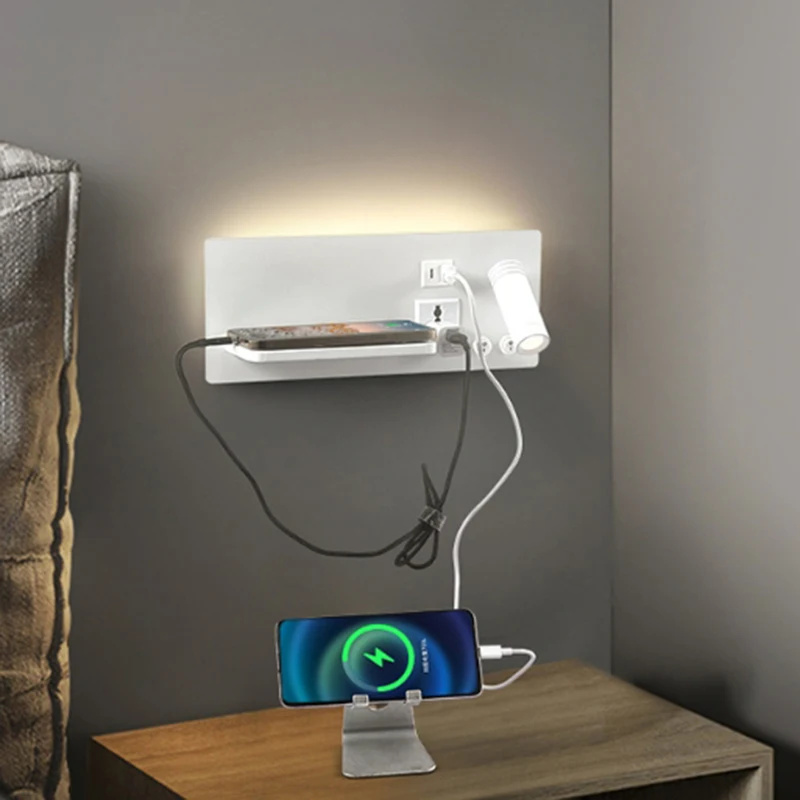 Imagem -02 - Usb e sem Fio de Carregamento Nordic Wall Light Cabeceira Lâmpada Rotativa com Interruptor Lâmpada Interior Foyer Reading Living And Bedroom