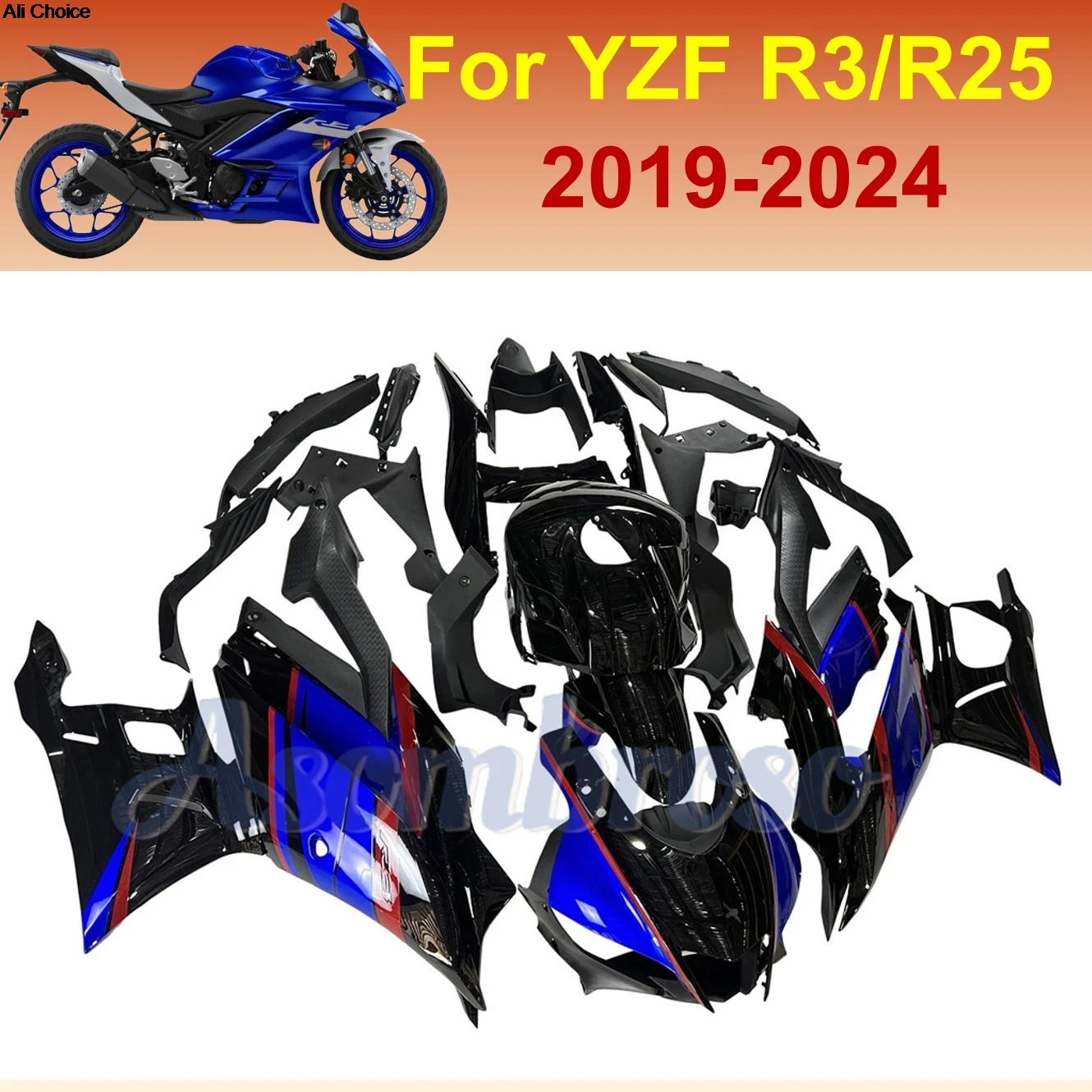 

For Yamaha 2019-2024 YZFR3 Fairing kit YZF-R25/R3 Motorcycle Parts Injection Body | Gloss Blue Black