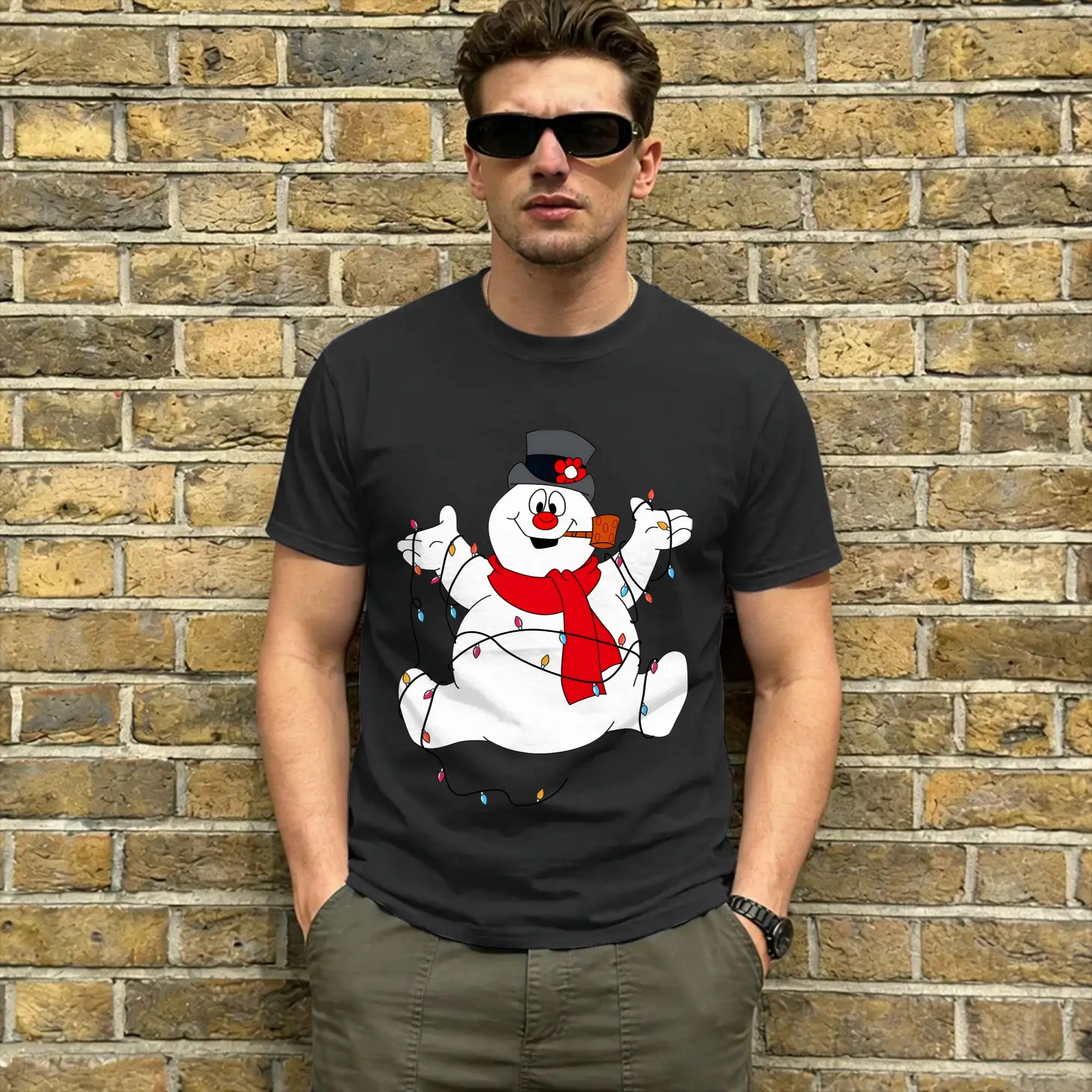 Men T-Shirt Snowman Frostys Fashion 100% Cotton Tees Short Sleeve  T Shirt Round Neck Tops Original