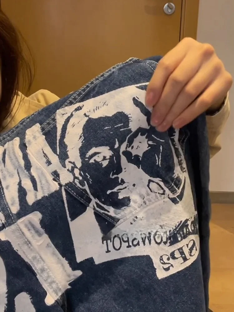 جينز رجالي كاجوال مطبوع باللون الأزرق الداكن بنطال جينز أمريكي واسع الساق بطول الأرض وفضفاض مستقيم من قماش الدنيم