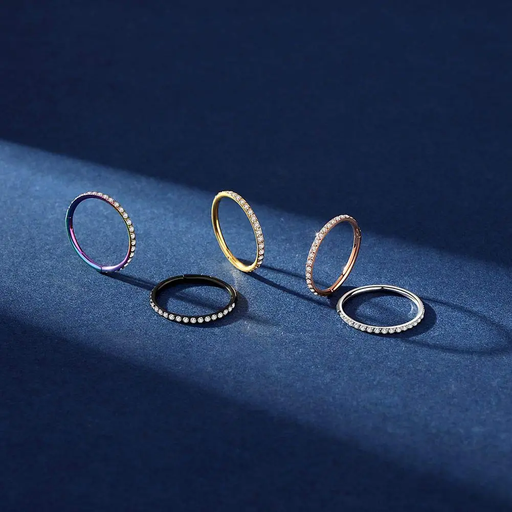Diamonds Nose Ring Hoop CZ Zircon Septum Hoop Ring Tragus Rook Rings Piercing Jewelry Lip Labret Ring Clicker Cartilage Earrings
