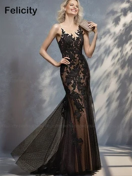 שחור אלגנטי אמא של שמלת הכלה ספגטי 2023 בת הים ספגטי שמלת כלה שמלות אורחת תחרה באורך ערב שמלות ערב