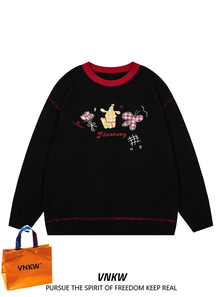 

Men's round Ne Knitwear Thiened Loose Fit Overhead Winter Sweater Trendy Brand Casual Base Layer Knitted irt Couple Jaet