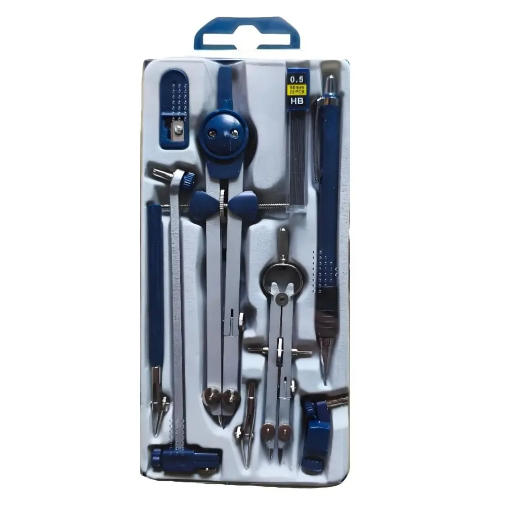 7pcs/Pack Transparent Cover Drawing Compass Kit Mechanical Pencil Plastic Drawing Tool Set Stainless steel Measuring Ruler