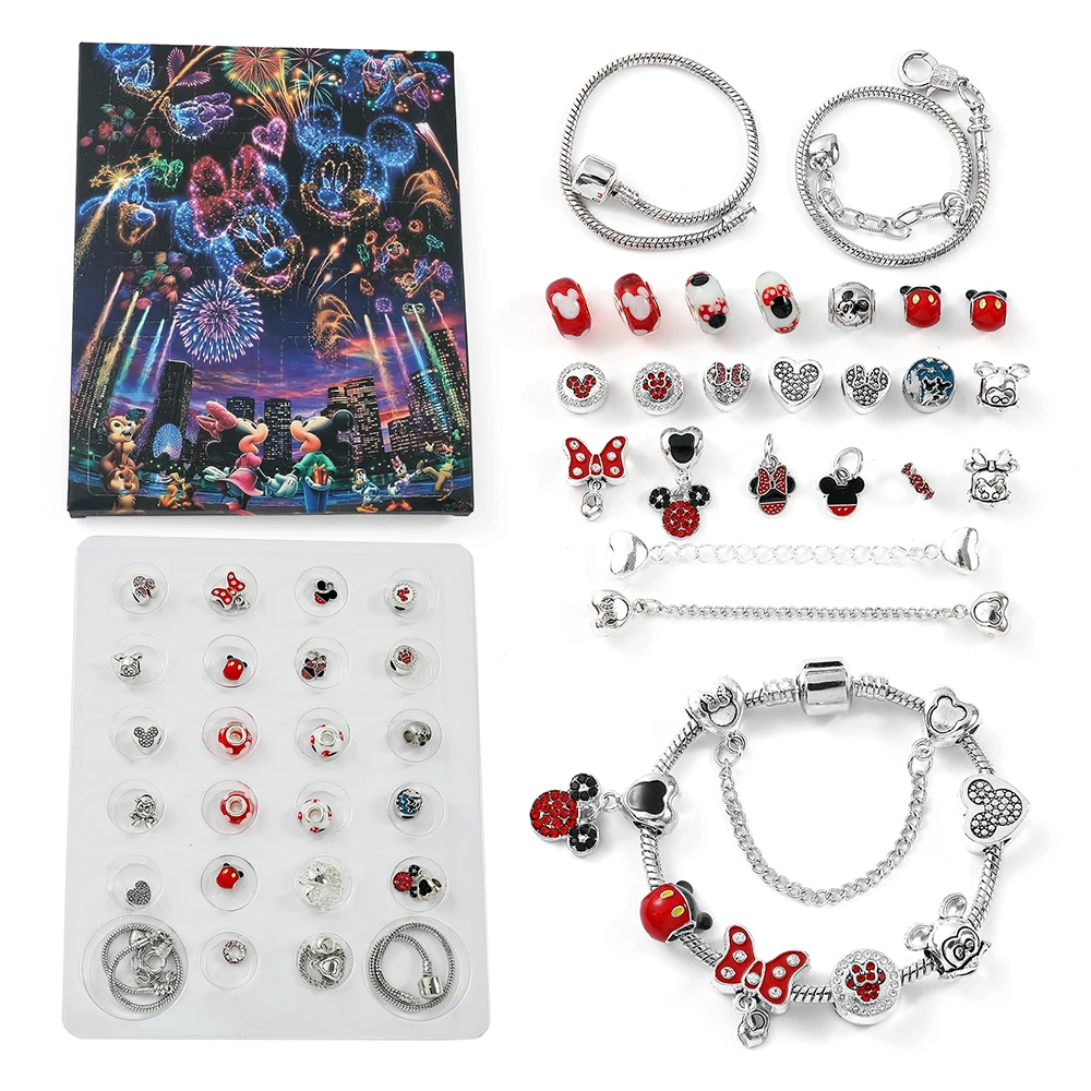 1 piece of Disney series fashion new cute Mickey Mouse, Mickey and Minnie elements handmade DIY beaded jewelry set box