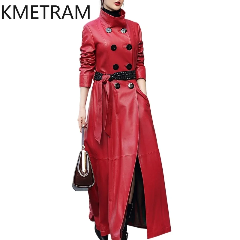 Genuine Leather Jacket Women High Quality 100% Sheepskin Long Trench Coat 2025 Spring Ladies Clothes Red Leather Jackets пальто