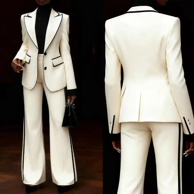 Women Wide Leg Pants Suits Slim Fit Lady Prom Birthday Party Evening Street photography Style Wear Outfits 2 Pieces Wedding Tuxe