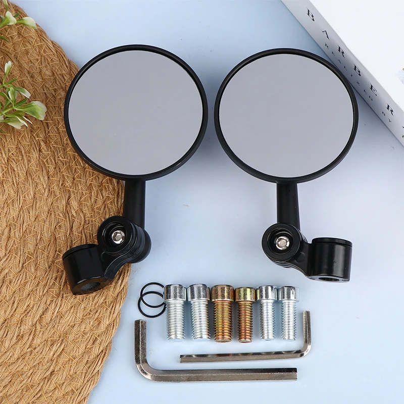 1PairsMotor Aaccessories Aluminum Alloy Round Bar End Rear Mirrors For Moto Side View Mirrors Motorbike Scooters Rearview Mirror