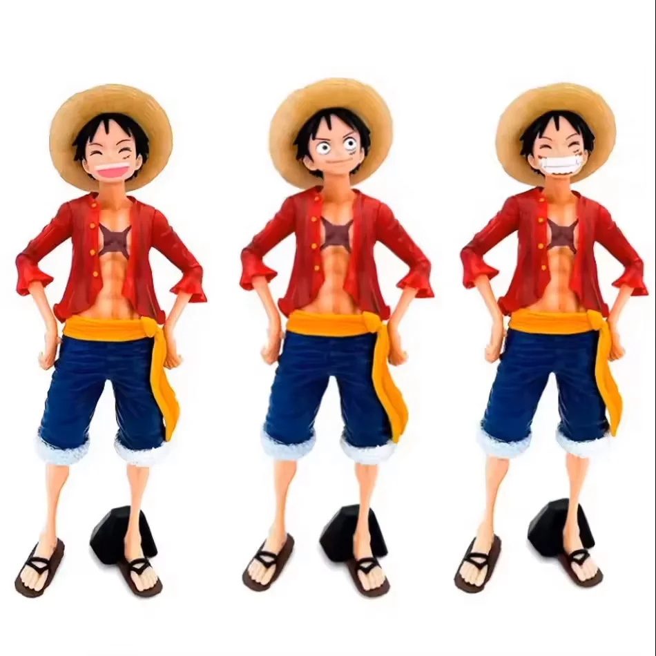 28cm One Piece Anime Figure Confident Smiley Luffy Three Form Face Changing Action Figurine Dolls PVC Model Toy Collection Gifts