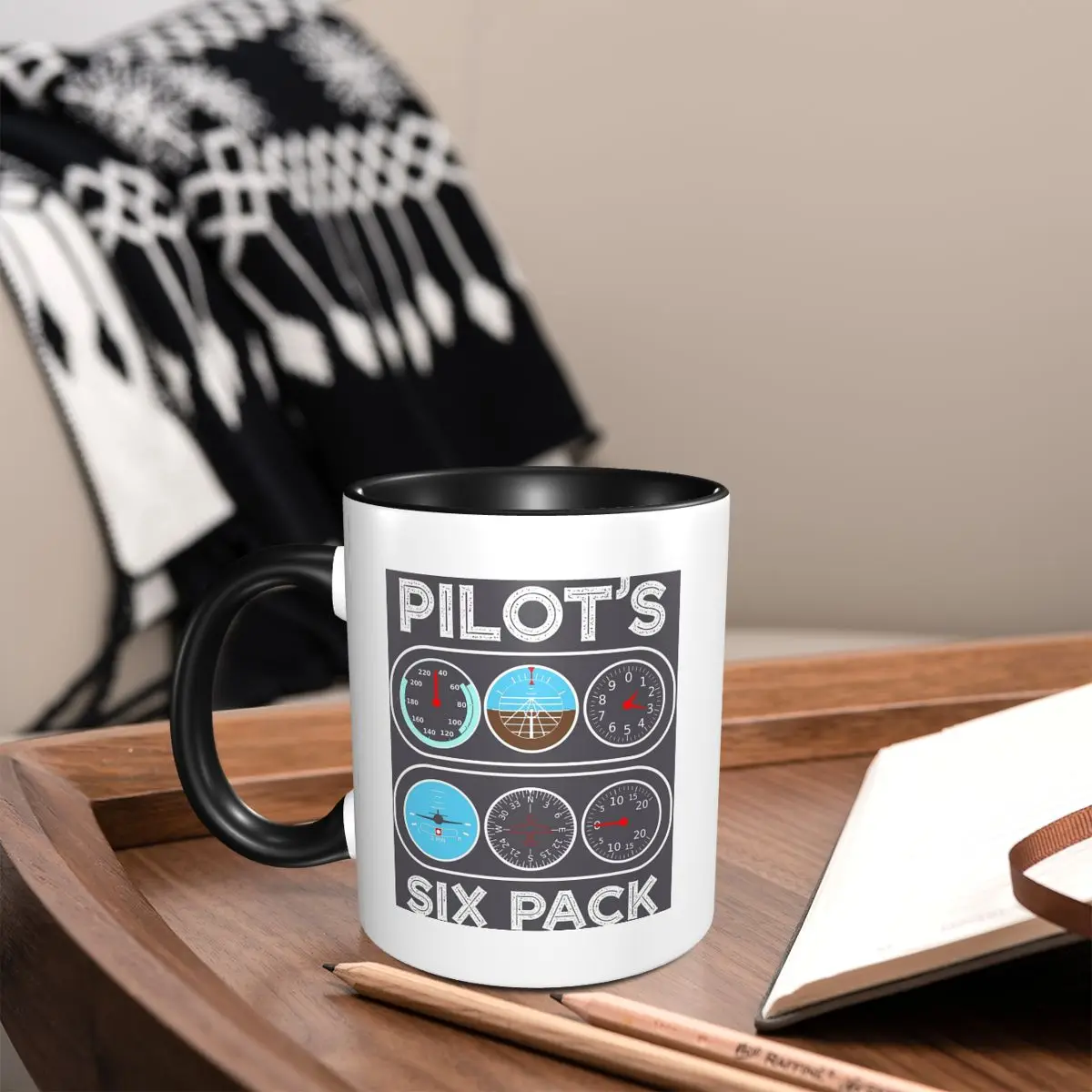 Pilot Top Airplane Six Pack Flight Instruments Mug Funny Ceramic Coffee Cups Tea Mugs Milk Cup Drinkware Gift for Friends