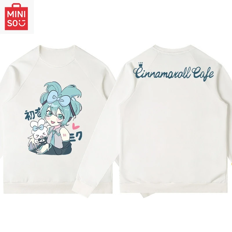 

MINISO совместное имя Hatsune Miku Cinnamoroll толстовка с принтом и длинными рукавами, свободная повседневная милая повседневная толстовка с героями мультфильмов для девочек и мальчиков