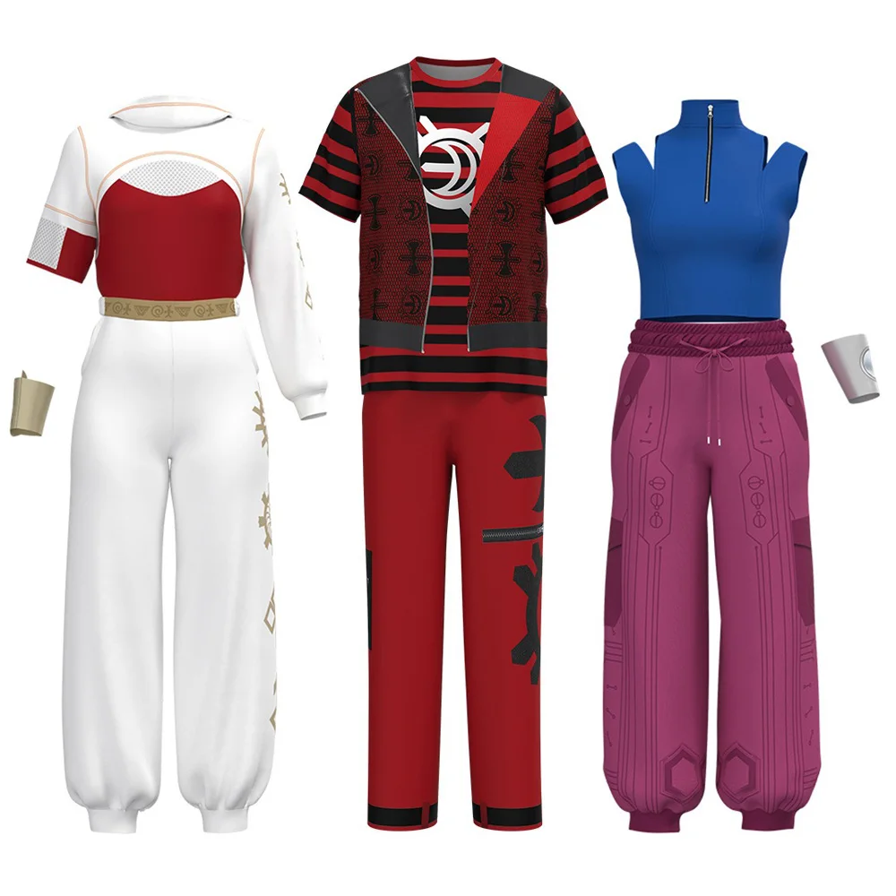 

Movie Zombies 4 Victor Cosplay Costume Red T-shirt Pants Full Set Dawn of The Vampires Nova Role Play Suit Halloween Party