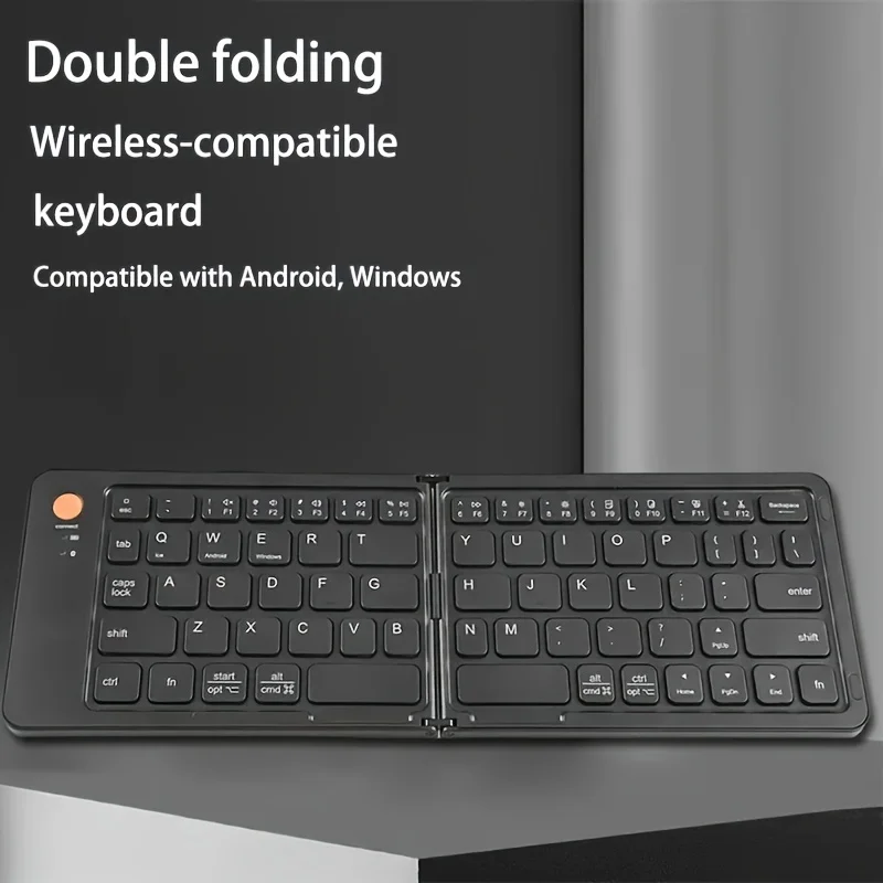 

Mini wireless Bluetooth folding keyboard with folding stand, suitable for mobile phones and tablets.