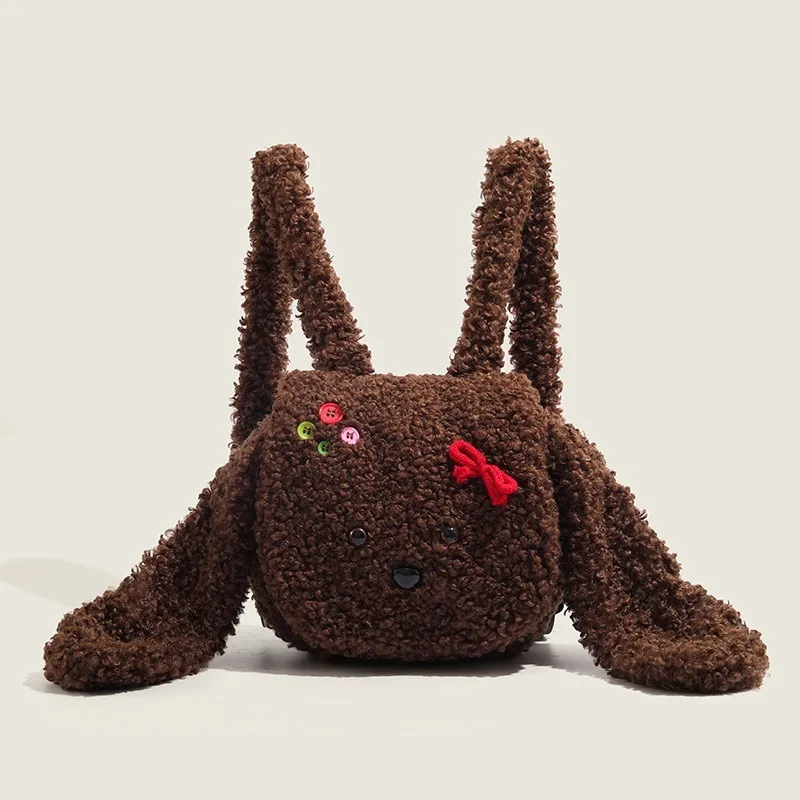 

Осенне-зимний плюшевый рюкзак для щенков для женщин, милый мультяшный плюшевый собака, волосатая сумка на плечо, студенческий модный нишевый рюкзак