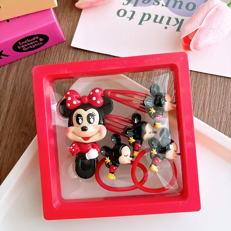 5pc Disney Mickey Minnie Cartoon Hair Clips Hair Accessories Set Super Party Decorations Girls Side Clips Children Holiday Gifts