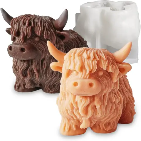 Stampi per candele in silicone a forma di mucca delle Highland 3D Stampo per forme di animali carini per realizzare candele Stampo per colive di cera di sapone Strumento per forniture regalo fai da te