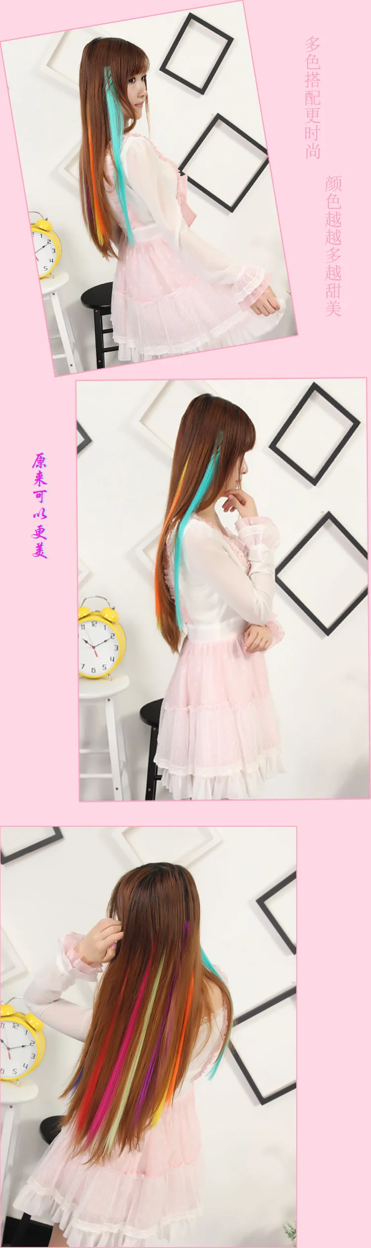 1 Stück Ombre-Farbige Clip-In Haarverlängerung Hitzebeständiges Synthetisches Haarteil Farbige Zöpfe Haarverlängerungen für Frauen Party Cosplay – Detail 4