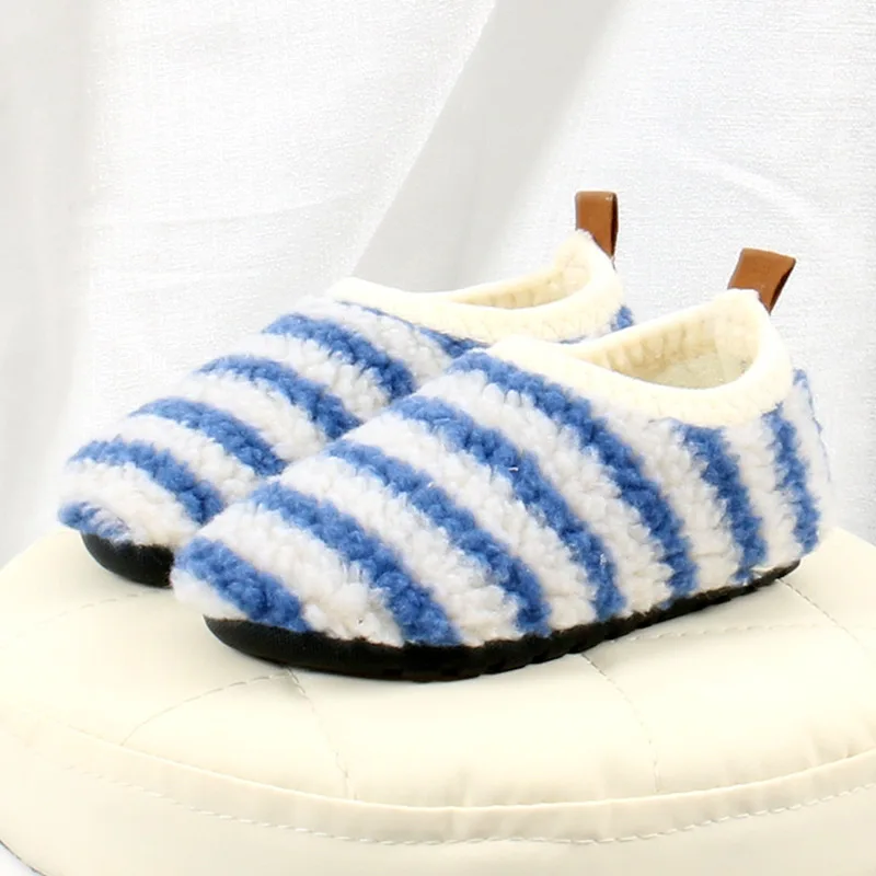 Kids Floor Shoes Toddler Plush Warm Home Slippers Boys Girls Soft Anti-slip Indoor Socks Shoe Fashion Stripe Child Walking Shoes