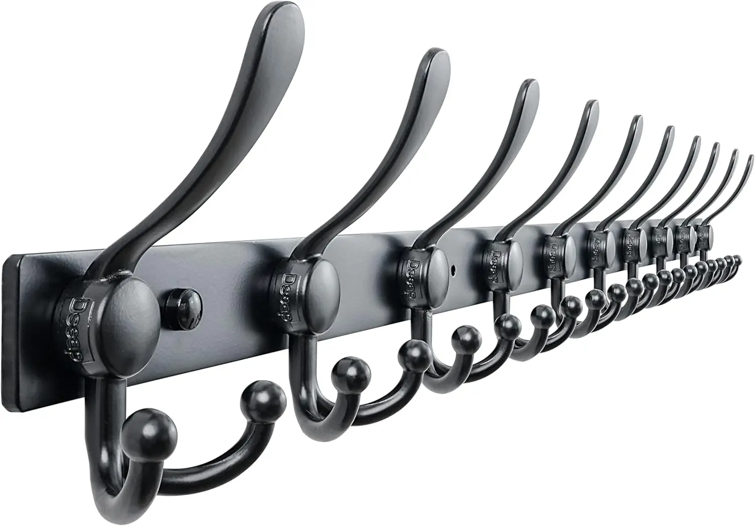 

37-дюймовая сверхпрочная настенная вешалка с 10 тройными крючками, нержавеющая сталь для одежды и полотенец черного цвета