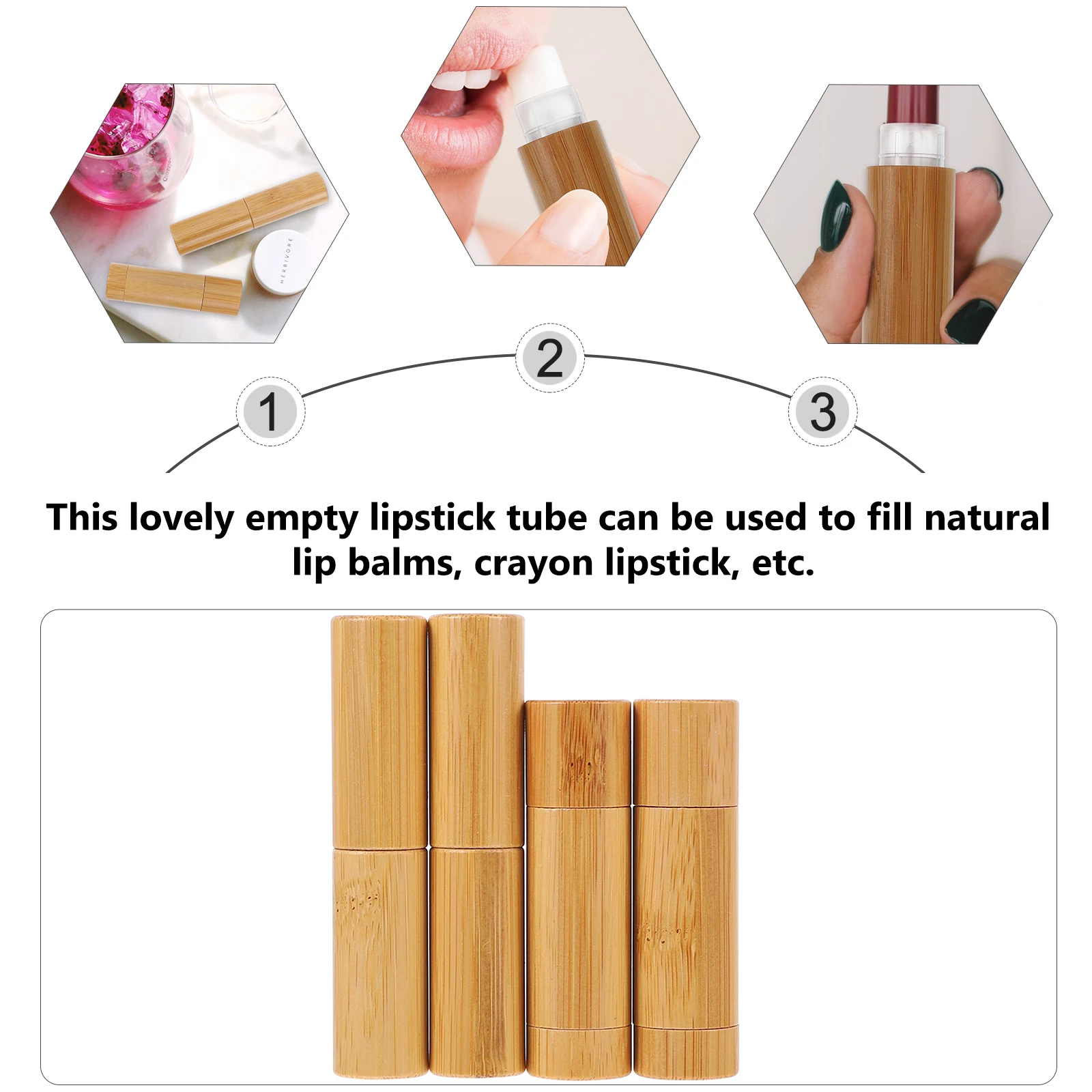 4 tubetti vuoti in bambù per rossetto, contenitori fai da te per balsamo labbra fatto in casa, tappi portatili di dimensioni compatte