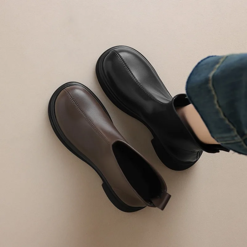 Spring and Autumn 2026 New Ladies Thick-soled Booties Round-headed Zipper Daily Wear Size 34-43