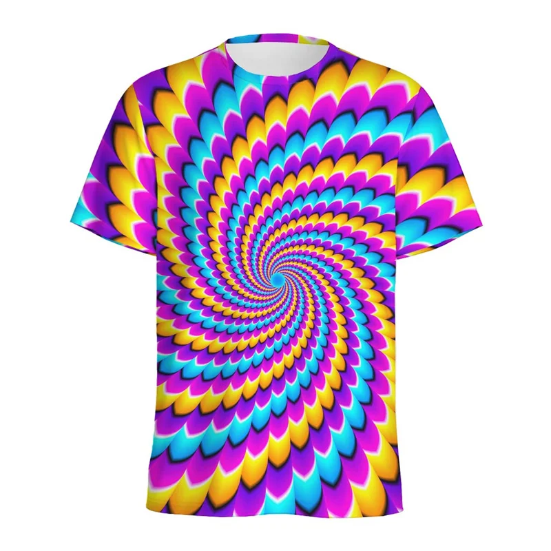 Abstract Dizzy Pattern T-shirt Men Round Neck Short Sleeve Tops 3d Printed Optical Illusion Graphic Tees Women Street T Shirt