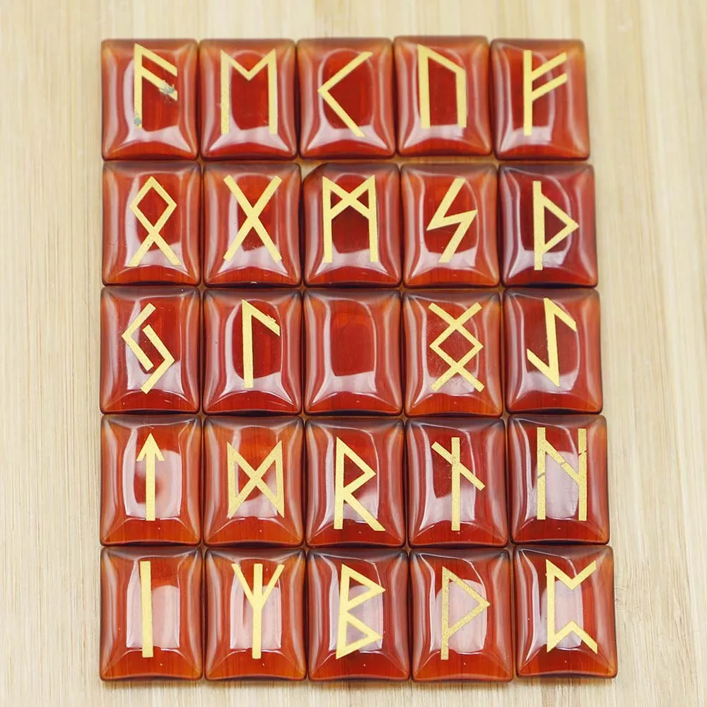 New Natural Rune Stone Agate White Crystals Divination Meditation Alphabet Sandblasted Lettering Carnelian Gift Collection 25Pcs