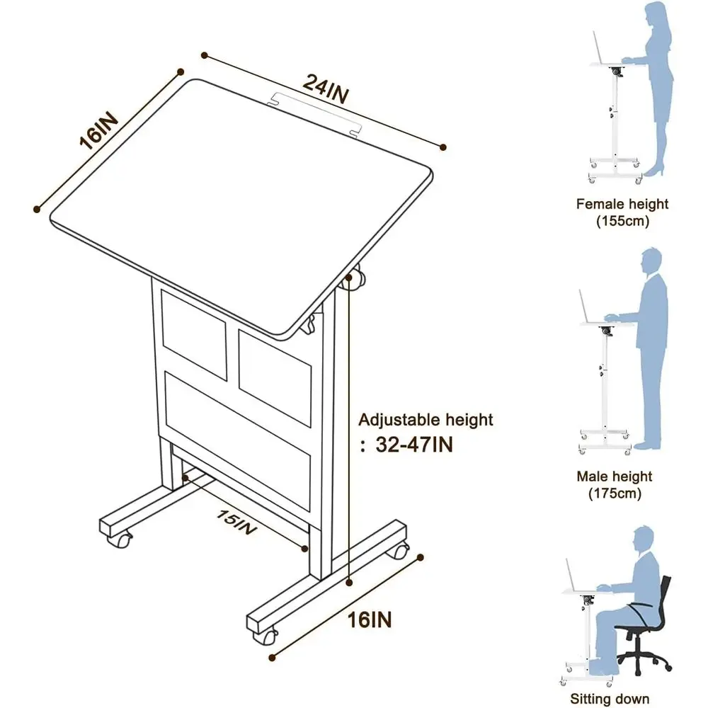 24 مكتب أبيض بارتفاع قابل للتعديل مع زجاج قابل للكتابة، 360 درجة ° دوران، عجلات، حقيبة للمساحات المدمجة والمكتب المنزلي (32-47 ارتفاع) #3