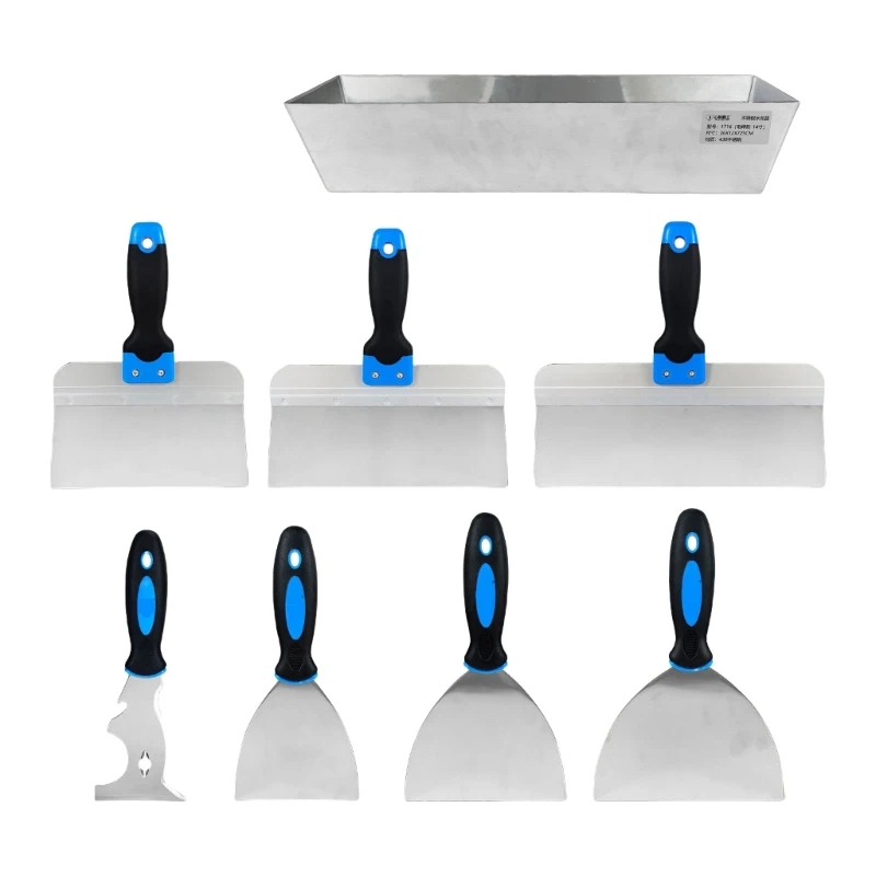 1 Set Drywall Hand Tool Stainless Steel Drywall Scraper with Soft Grip Handle Putty Scraper, Taping Scraper, and Mud Pan