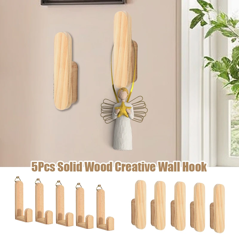 

5PCS Solid Wood Creative Wall Door Back Shelf Simple Home Homestay Bedroom Decoration Storage New