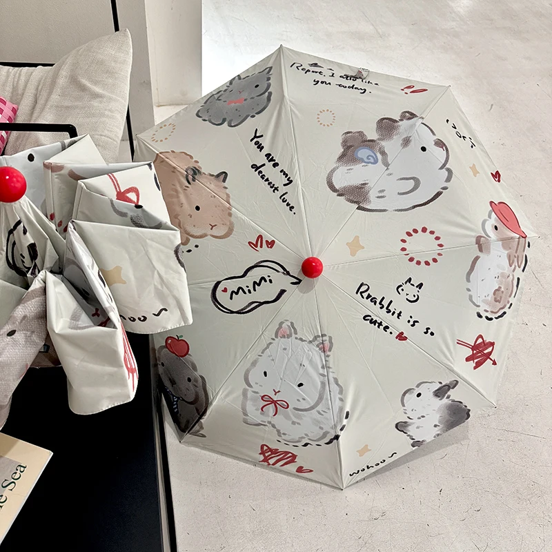 

Red Nose Bunny Auto Umbrella Women UV Protection Sun Rain Foldable Blackout Sunshade