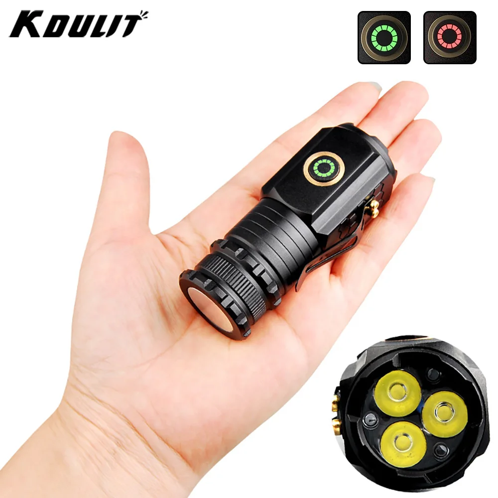 

2000LM Powerful LED Flashlight Super Bright Mini EDC Keychain Light USB Rechargeable Torch Camping Lantern with Power Indicator