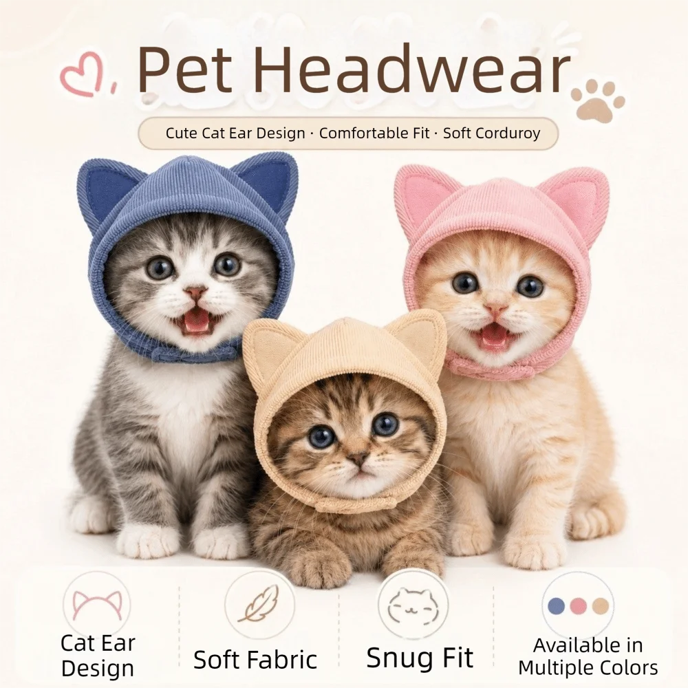 Cat Ear Design Dog Grooming Earmuff Noise Cancel Solid Color Pet Ear Muffs Adjustable Soft Windproof Dog Cap Photograph
