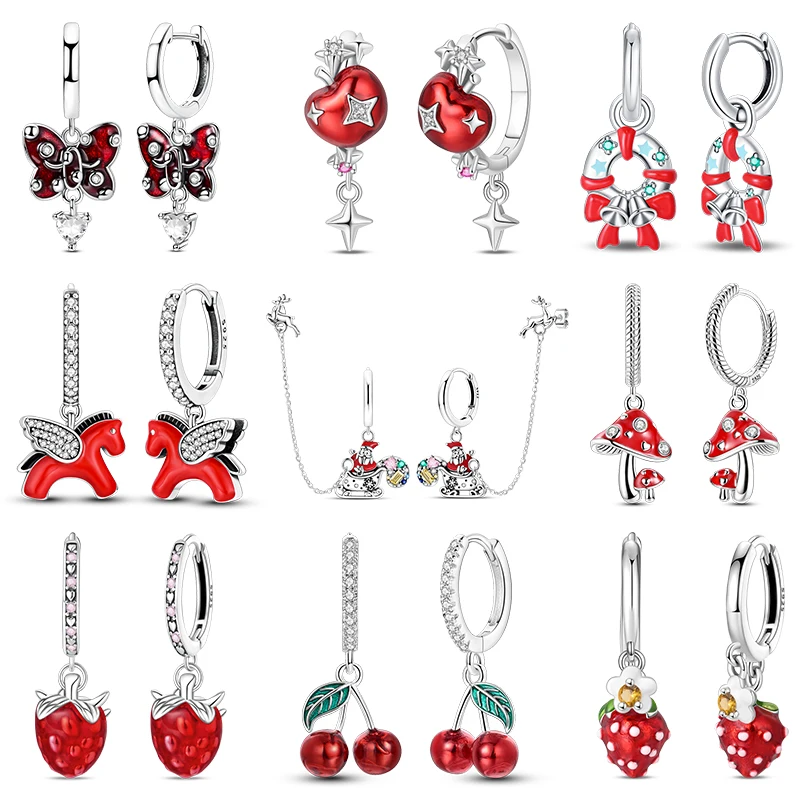 Heiße Angebote: 925 Sterling Silber Creolen mit roten Erdbeeren, Kirschen und Schmetterlingen für Damen – edler Schmuck als Geburtstags- und Jubiläumsgeschenk