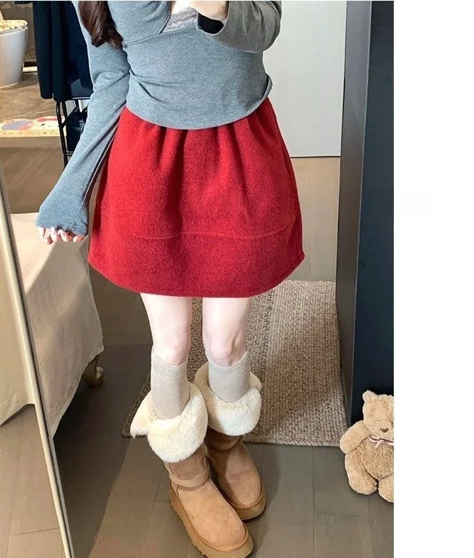 Woolen Midi Skirt New High Waist Slimming Flower Bud Short Skirt Women's Wear