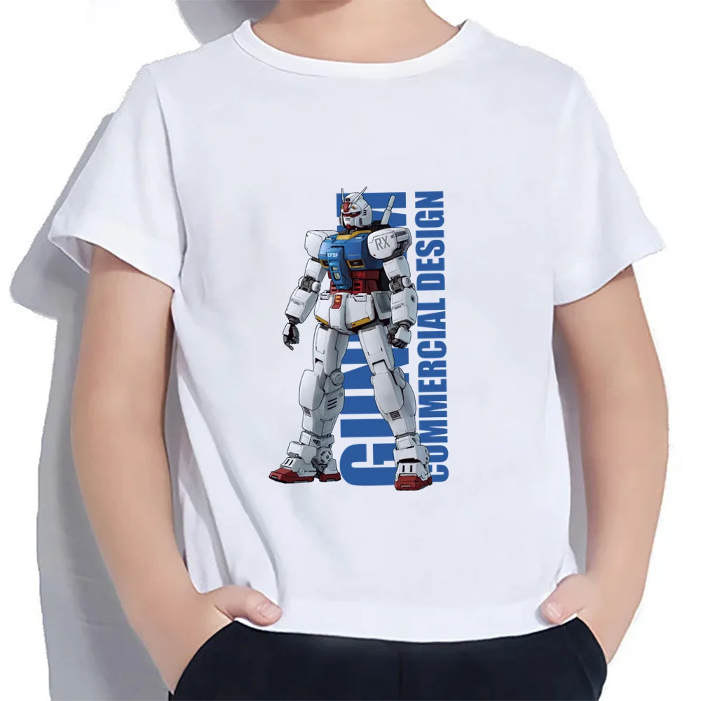 Children Clothes High Street Gundam Fashion 2024 Baby Clothes 100-160 Children\'s T-shirt Anime Boys Wear Summer Leisure Boy Tops