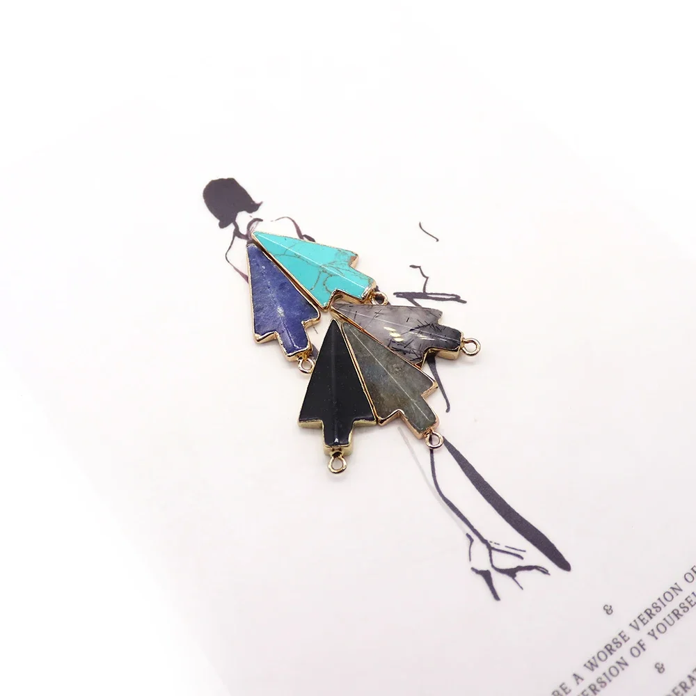 Geometric Shield Arrow-shaped Natural Stone Polished Copper-plated Edge Conical Triangular Turquoise Agate Pendant DIY Jewelry